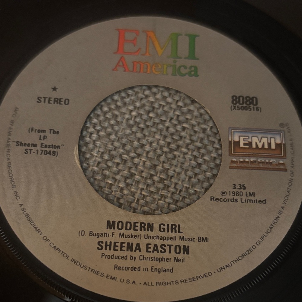 Modern Girl by Sheena Easton & Summer's Over," released on EMI America label.